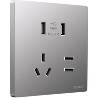 CHNT 正泰 6TA系列 86型插座 五孔+二位USB 幻银灰
