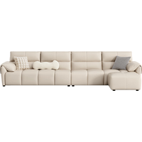 林氏家居客厅皮沙发现代简约头层牛皮大户型直排钢琴键沙发PS060 【柔沙色】3.7m+脚踏