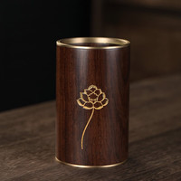 茶道六君子 实木黑檀套装 功夫茶具配件 黑檀木荷花茶桶