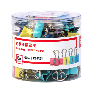 得力 ES系列 8556ES 彩色长尾票夹 15mm 60个装