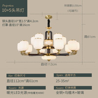高士登 新中式吊灯 全铜+乌檀木 10+5头 暖光LED 客厅灯