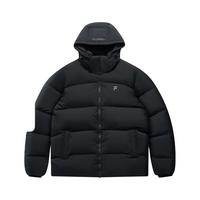 章昊同款FILA FUSION斐乐潮牌羽绒服男2025冬季宽松连帽外套 正黑色-BK 170/92A/M