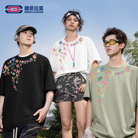 GENIOLAMODE 花卉复古休闲宽松夏季短袖T恤ins风上衣