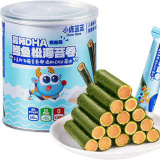小鹿蓝蓝 高钙DHA鳕鱼松海苔卷鳕鱼味 宝宝零食儿童鲜脆海苔鳕鱼肉松卷108g