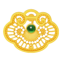 潮宏基 如意臻锁黄金钻石翡翠别针胸针5G花丝足金吊坠 足金钻石翡翠胸针(买赠银别针)，礼盒装