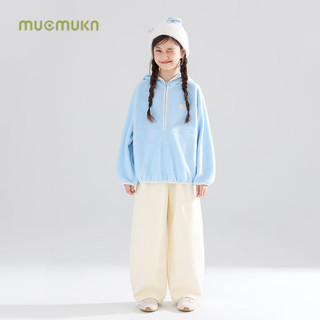 Mucmukn【保暖抗静电】秋冬软糯双面摇粒绒连帽卫衣抓绒甜心绣花女童新款 蓝色 1