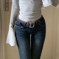 牛仔裤美式复古修身辣妹喇叭牛仔裤拖地裤子长裤ins牛仔