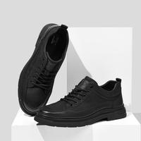 七匹狼 真皮工装鞋增高男士皮鞋黑色休闲鞋男英伦风