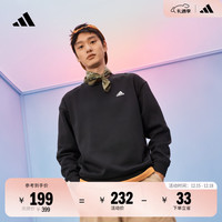 adidas 情侣款宽松抓绒圆领长袖卫衣套头衫男女秋季阿迪达斯轻运动 黑色/白