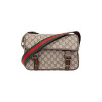 GUCCI 古驰【皮革饰边】男女复古经典双G红绿织带可调节式邮差包斜挎包