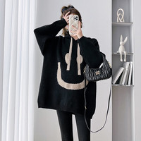 苒琦妈咪装秋冬款套装时尚洋气时髦2025连帽毛衣潮妈秋季两件套装 黑色毛衣 M