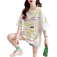 设计感小众短袖t恤女夏季韩版宽松大码女装中长款下衣失踪上衣服