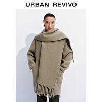 UR UR2025冬季女装气质格雷系围巾式大衣呢料外套UWH150055 深卡其 L