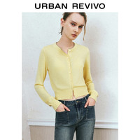 UR UR2025秋季女装休闲撞色拼接领口纽扣针织开衫UYY950080+ 浅黄色 S