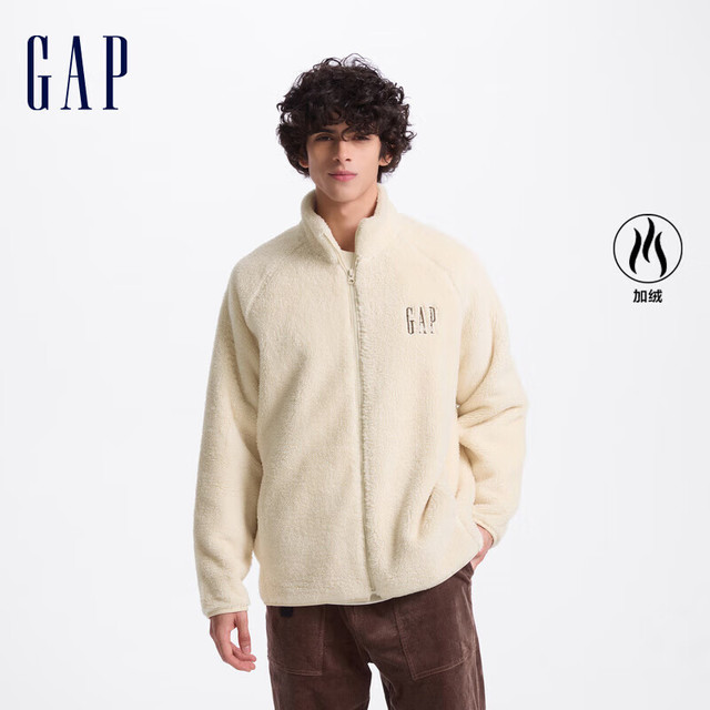 17日0点、保暖服饰：Gap 男女同款 抱抱绒字母logo羊羔绒立领外套 609070