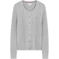 Tommy Hilfiger【复古绞花】秋冬女装纯棉肌理感圆领打底衫开衫针织衫毛衣 【绞花针织开衫】