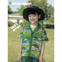 幼悠 大象数码印花翻折V字古巴领宽松半袖衬衫夏季儿童防蚊灯笼裤 花色小树满印灯笼裤N3644