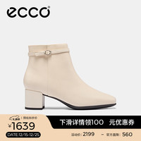 ecco 靴子女 2025冬季切尔西靴羊皮中跟厚底方头女靴 型塑290983 石灰色29098301378 36