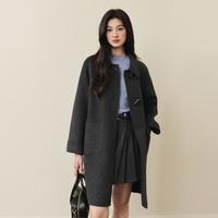 SEIFINI 山羊绒天丝羊毛大衣经典翻领牛角扣中长款外套