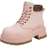 他她 复古厚底马丁靴女工装靴棕色短筒靴子