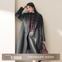 伊芙丽 驼绒真丝双排扣千金风白色长毛双面呢大衣女2024冬装呢外套 暗灰发 S 95-110斤 155/80A/S  112斤以下