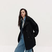 ochirly 秋装 腰带中长100%美丽诺绵羊毛双面呢外套