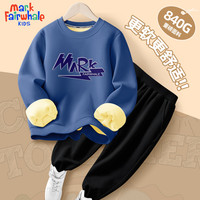 马克华菲 男女童卫衣套装 上衣+裤子 M霹雳字靛蓝+纯色黑色