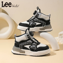 LEE KIDS 童鞋秋季新款儿童百搭运动鞋中大童休闲跑步鞋女童高帮板鞋男大童 黑米 36
