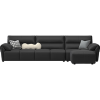 林氏家居真皮沙发客厅皮艺沙发钢琴键沙发头层牛皮意式直排沙发家具PS060 【黑茶】3.4m带脚踏大三人位