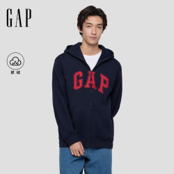 Gap 男女装春款Logo印花宽松抓绒连帽卫衣 海军蓝