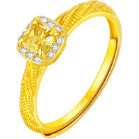 中国黄金(CHINA GOLD)黄金戒指女足金小方糖戒指开口指环圣诞节实用 小方糖戒指 【托帕石-玫瑰礼盒】-免费刻字/贺卡 约1.5g