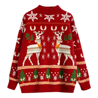 相伊恋人毛衣针织衫女25秋冬红色圣诞复古外套圆领保暖宽松小个子上衣 圣诞红色毛衣 均码 【80~140斤】