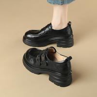 索菲娅 真羊皮星期六旗下女单鞋2025新款秋冬加绒深口乐福鞋厚底通勤女鞋