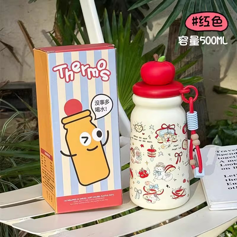原创红苹果小猫保温杯-500ML【赠杯刷/陶瓷内胆】