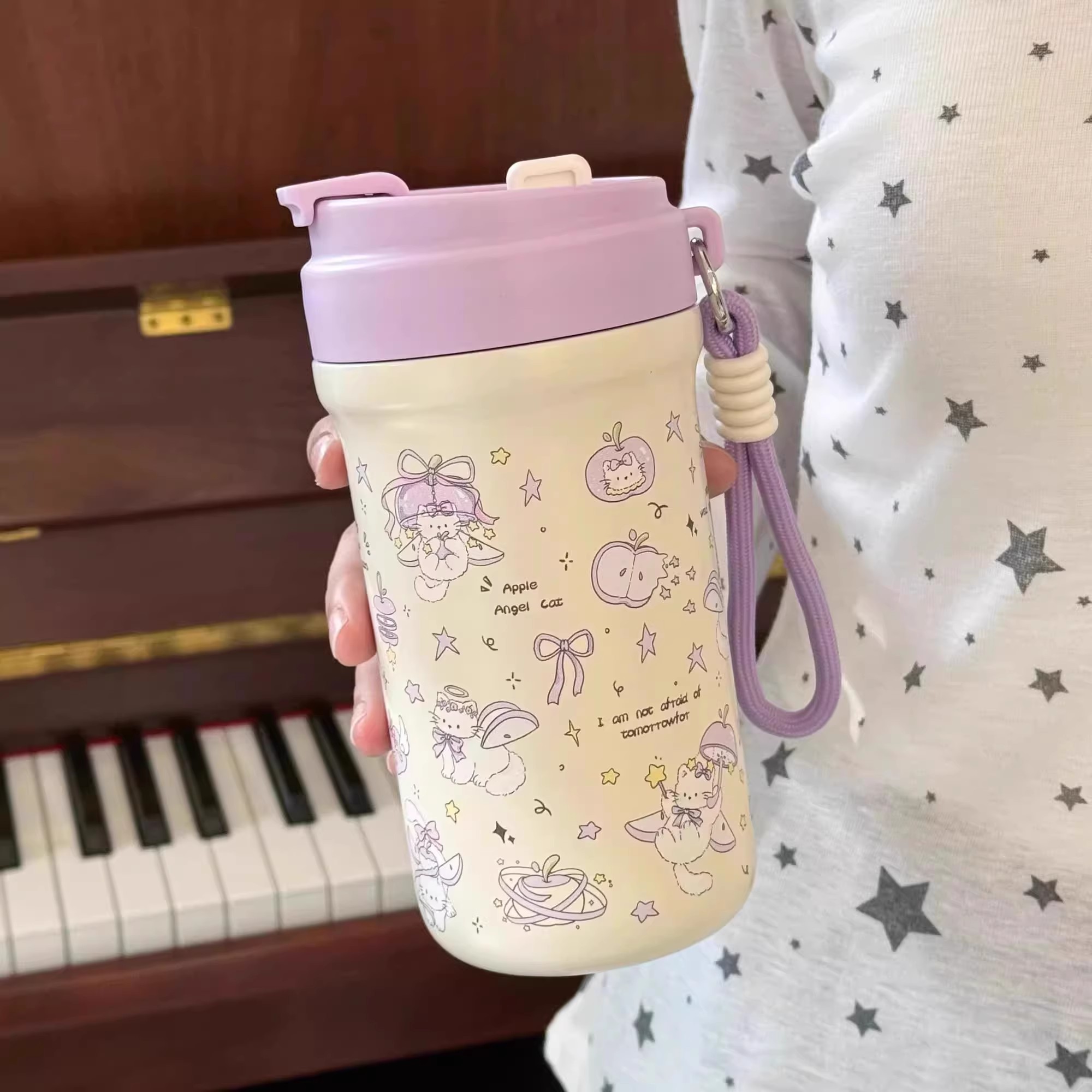 紫盖苹果小猫-600ml【+杯刷+吸管刷】