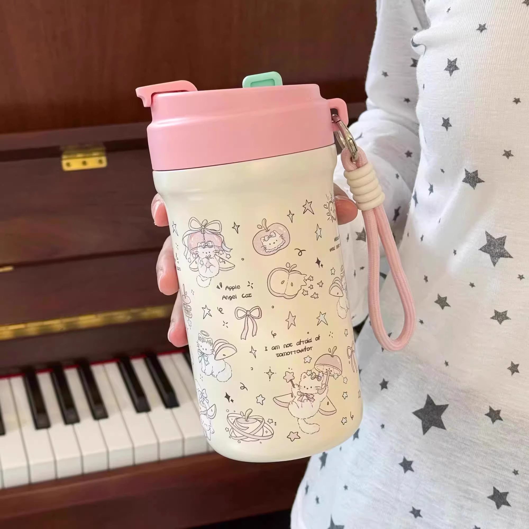 粉盖苹果小猫-600ml【+杯刷+吸管刷】