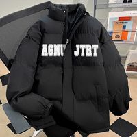 休闲复古纯色保暖立领面包服男女款秋冬季美式别致图案印花棉袄