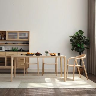 白蜡木实木餐桌椅组合日式简约长方形木桌小户型家用饭桌奶油风桌
