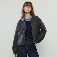 TOYOUTH/初语 初语外套女 碳灰色羊毛呢短款棒球服夹克 L