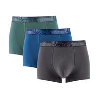 芬腾男士内裤【10A抑菌裆 柔棉】绅士商务英文印花四角裤男3条装圣诞 深灰/绿色/蓝色 3条 2XL