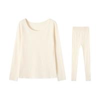 芬腾保暖内衣女士【轻盈暖】秋冬简约圆领打底衫秋衣秋裤套装圣诞 米白 XL