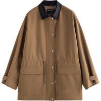 初语风衣女2025秋季巴恩风复古工装拼接翻领宽松显瘦中长外套 榄棕色 M