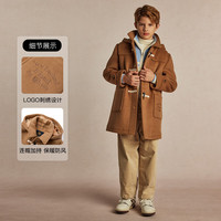 E·LAND KIDS衣恋男女童含绵羊毛呢大衣冬季新品复古牛角扣连帽外套