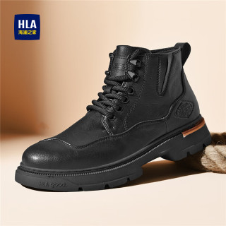 海澜之家 马丁靴厚底男士靴子高帮鞋 黑色