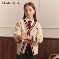 E·LAND KIDS衣恋女童针织开衫冬季新品撞色条纹V领刺绣 Ivory象牙白/39 1