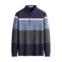 【烈儿宝贝】红蜻蜓 RED DRAGONFLY男士长袖Polo衫撞色条纹中年T恤男 185/3XL 1T55蓝色