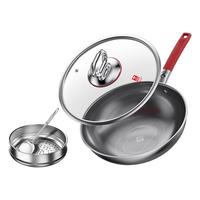 康巴赫尊享版真钛0涂层炒锅无涂层家用不粘锅燃气灶不锈钢炒菜锅 【尊享版】【真钛0涂层】30CM