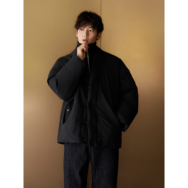 GXG 男装 假两件设计加厚外套黑色立领短款羽绒服 25年冬新品 黑色