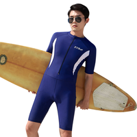 轩海连体泳衣男款全身防晒速干浮潜冲浪潜水服大码男士泳衣套装水母服 黑色连体短袖中裤