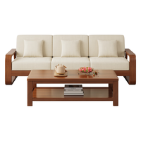 华南 HUANAV沙发简约全实木沙发北欧布艺沙发现代小户型客厅沙发2025沙发 胡桃色 四人位+脚踏+长茶几+电视柜